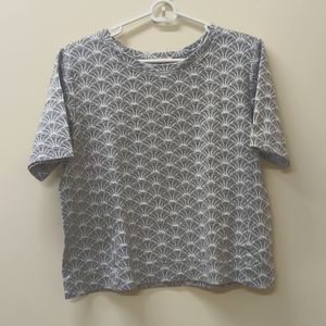 Boxy Grey Shell-Scalloped Print Top from LOFT
